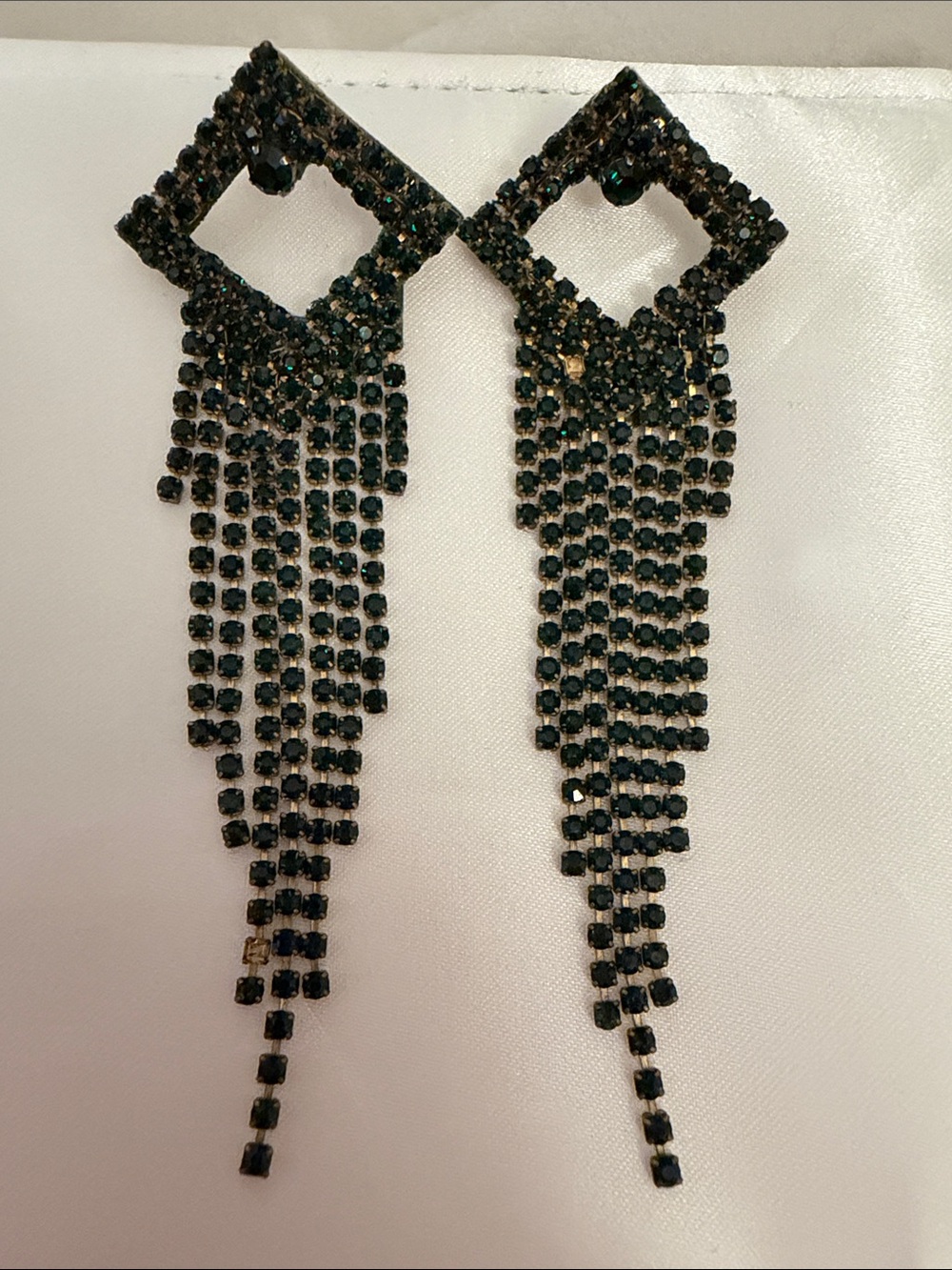Dark Green Crystal Dangle Earrings